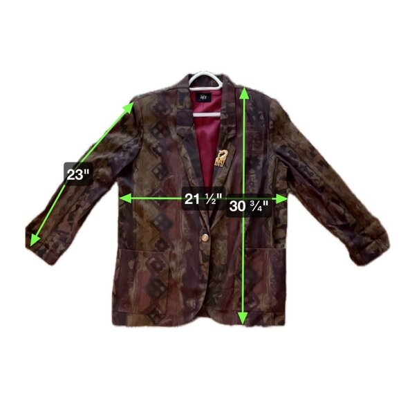 Vintage Tofy Blazer With Ornate Pattern & Red Lining Womens Medium - Picture 8 of 9